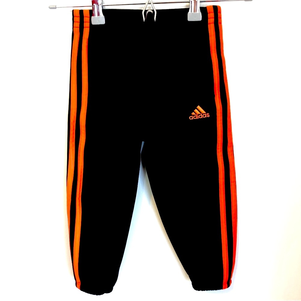 Adidas Tricot 3 Stripes Toddler Joggers Size 2T Black/Orange
